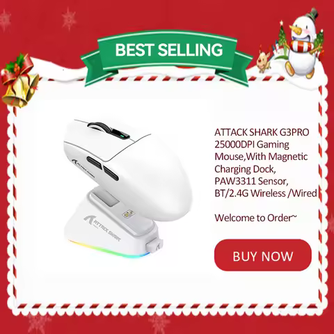 ATTACK SHARK G3PRO Wireless Gaming Mouse,25000DPI,With Magnetic Charging Dock, PAW3311 Sensor, BT/2.