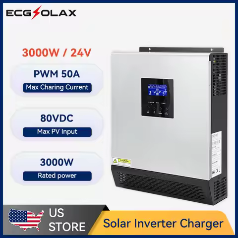 ECGSOLAX 3KVA 2.4KW Hybrid Solar Inverter 24V 110V Output With PWM 50A Charge Controller Off-grid So