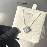 CHY SILVER women's 4-leaf clover SILVER necklace with full sparkling stones and real SILVER cross-pi