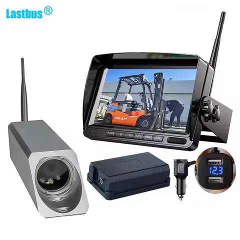 Lastbus Digital Wireless 7" IPS Split 2 Screen Forklift Front View Camera IP69K Waterproof Night Vis