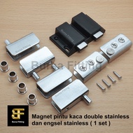 Stainless steel glass clamp hinge set / double stainless glass door magnet / push to open double / p