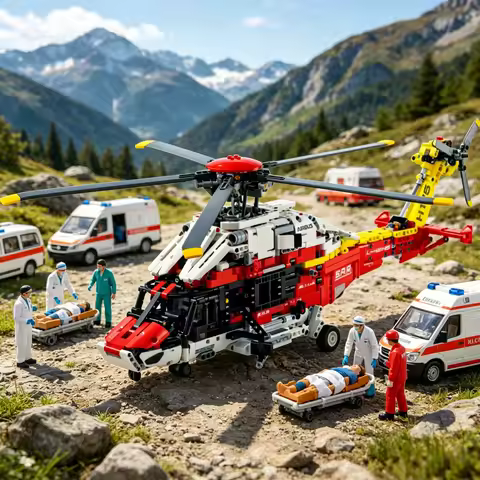 2026 New Model / Rescue Helicopter Building Blocks MOC Tech Airbus H175 Engine Assembly Helicopter B