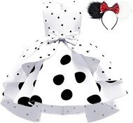 Lito Angels Black White Polka Dot Dress for Girls Children, 101 Dalmatian Costume Fancy Dress with M