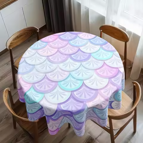 1 piece of round mermaid-patterned tablecloth - 61x61 inches of polyester tablecloth, perfect for fa