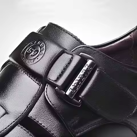 Classic Business PU Sandals Men Comfortable PVC Sole Hollow Leather Shoes Breathable Beachwear Men's