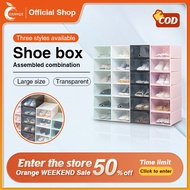 ORANGE Shoe Box Colourful Shoe Storage Kotak Kasut Rak Stackable Box Foldable Large Transparent Plastic 透明鞋盒