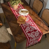 Chinese Style Geometric Red Jacquard Table Runner New Year Home Decor Table Runner Living Room Tea T