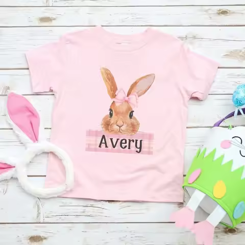 Personalized Easter Shirts for Kids Toddler Easter Bunny Kids Name Tee Boys Girls Hip Hop Bunny Tee 