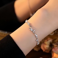 กำไลข้อมือเงินแท้ S999 รูปโบว์ ประดับเพชร CZ ประกายระยิบระยับ สำหรับผู้หญิง ดีไซน์หรูหรา ใส่ออกงานได