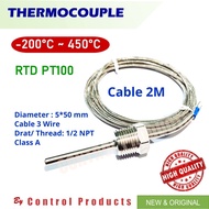 in stock Rtd PT100 Temperature Sensor Temperature 2M Stick 50mm -200 to 450oC 1/2NPT