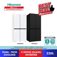 [READY STOCK] Hisense 4 Glass Door Inverter Fridge  (520L) RQ568N4AWU / RQ568N4ABU Refrigerator / Peti Ais 4 Pintu