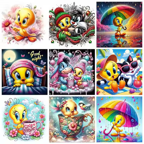 Cute Tweety Bird Under Colorful Umbrella 5d Diamond Painting Art Looney Tunes Cartoon Cross Stitch D