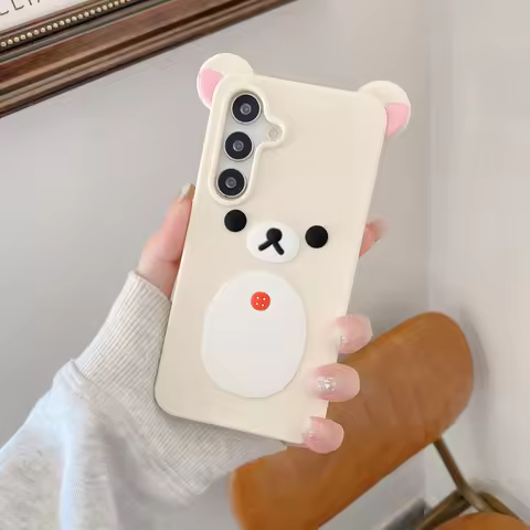 Korean Cute 3D Cartoon Rilakkuma Bear Soft Silicone Phone Case For Samsung Galaxy S24 S25 S24U S25U