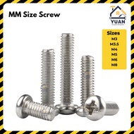 MM Size Screw – Metric Steel Pan Head Machine Screw M3 M3.5 M4 M5 M6 M8