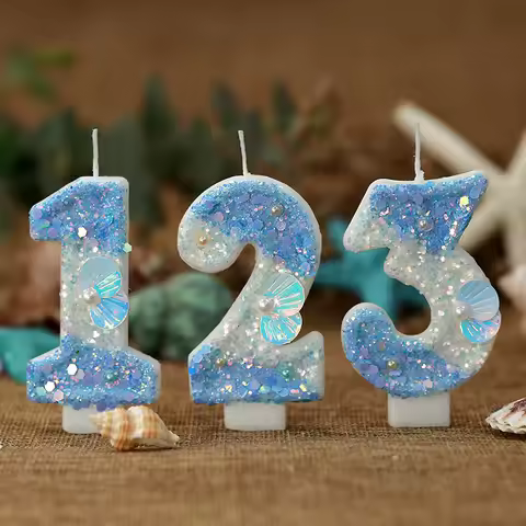 Digital candle gradual change blue birthday ocean series handmade luminous candle
