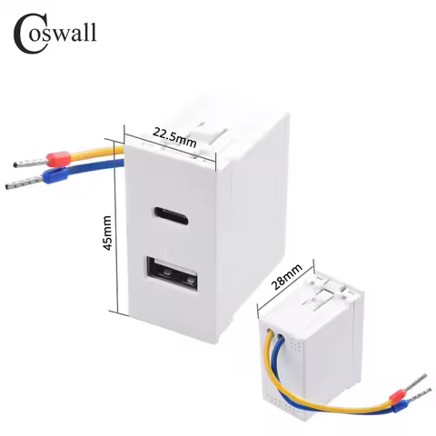 COSWALL E45 / P45 Series White / Black 45*22.5mm Wall Socket Type-C &A Dual USB Charger DC 5V,2A Max