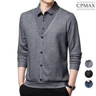 韓系假兩件條紋襯衫 休閒針織衫上衣 T恤 針織衫 男裝 襯衫領 條紋襯衫 休閒襯衫 B119