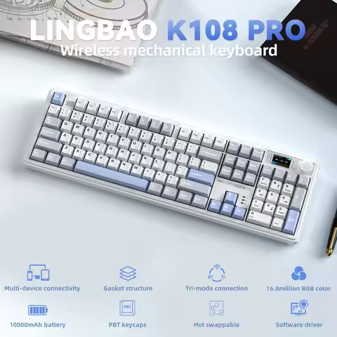 LINGBAO K108 Pro Wireless Bluetooth Korean Mechanical Keyboard Low Noise Full Size 104 Keys Customiz
