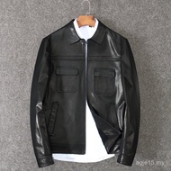 Jaket Kulit Kambing Import BV Jaket Kulit Kolar Turn-down Lelaki Kasual Kulit Tulen Kot Tenun Fesyen