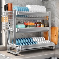 [48 Hours Delivery] Kitchen Dish Rack Drain Rack Stainless Steel Dishes Tableware Cupboard Cupboard 