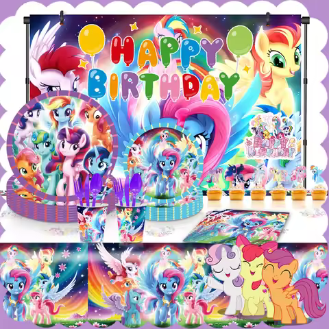 My Little Pony Birthday Party Decoration Disposable Tableware Banner Tablecloth Paper Cake Topper Ba