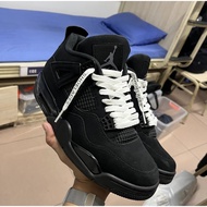 [Primary Color] Suitable for AirJordan4 Black Cat Retro Basketball Shoes Black aj4ow White Langfan F