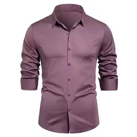 2025 Men's High Quality Shirt Solid Color Fashion Business Leisure Social Dress Ball Shirt Men's For