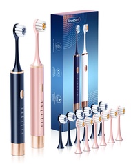 Blue & Pink Electric Toothbrush for Adults, USB Rechargeable Sonic Toothbrush with 12 Brush Heads, S
