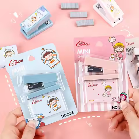 Kawaii PC Stapler Stationery Mini Binding Tools Transparent School Binding Supplies Mini Stapler Set