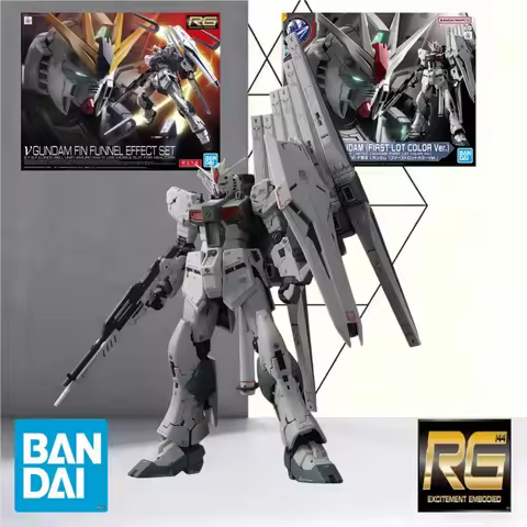 Bandai RG 1/144 RX-93 Nu Gundam Kit & Fin Funnel Effect Dual Bundle, Multi-Angle Clear Display Stand