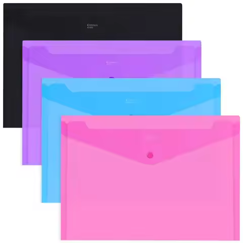 1pc Comix A3 A4 A6 Check Size PP Button Bag Envelop Button File Folder Clear Document Folders Waterp
