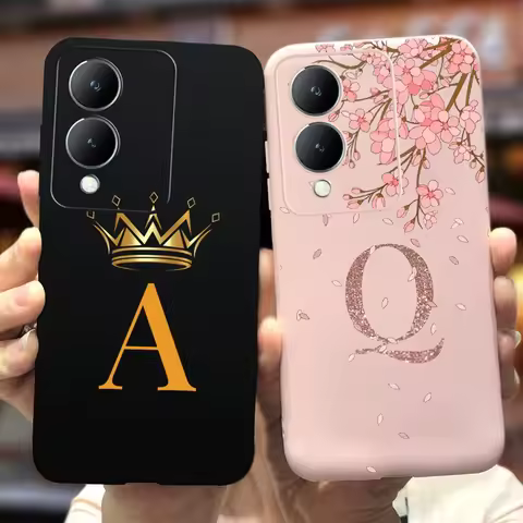 For Vivo Y17s Case Cute Crown Letters Back Cover 6.56'' Shockproof Phone Case For Vivo Y17s Y 17 s V