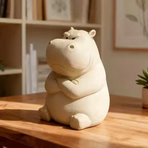 A Grumpy Hippo Statue, Suitable for Home Desks, Cars, Party Events, and Office Decorations, Home,Dec