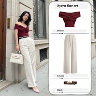 Syera One Set 3in1 Outfit (Sabrina Top Knit + Loose Pants + Belt) Teenage Church Outfit Ootd Casual 