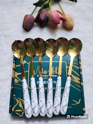SENDOK MAKAN SET SULTAN 1 BOX ISI 6 PCS MOTIF MARBLE SENDOK TRAVELING
