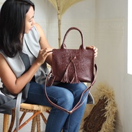 NEW !! TAS KULIT WANITA KULIT EMBOS BUAYA HAND BAG DAN SLEMPANG MINERVA / FREE GRAVIR NAMA