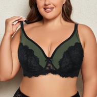 PARIFAIRY Plus Size Bra with Wire Lace Bra no Foam Contrast Color Underwear Full Cup Lingerie 38D 40