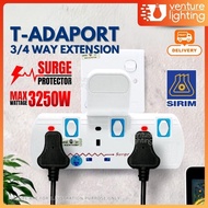 [SIRIM] EUROSONIC 3 WAY / 4 WAY T-ADAPTOR 3 Pin Socket Extension Plug SURGE PROTECTOR Wall Extension