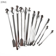 [ENJ] 12Pcs Stainless Steel Lab Spoon Spatula Laboratory Sampling Spoon Mixing Spatula