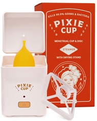Pixie Menstrual Cup Sterilizer Cleaner Machine - The Only Hinged Lid Steamer & Drying Stand for Disc