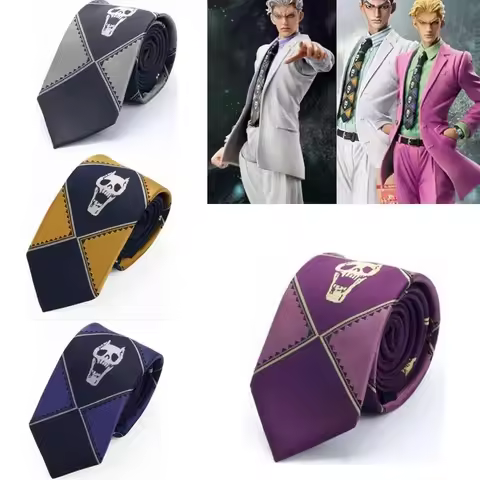 Brdwn JoJo Mens Kira Yoshikage KILLER QUEEN Demon Skull Skeleton Jacquard Tie 145cm Necktie Cosplay 