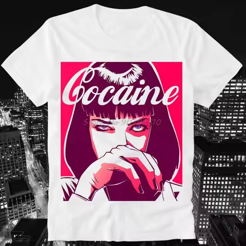 T Shirt HOTBOX Cocaine Kokain Mia Wallace Pulp Fiction Trippy Swag Men Cotton Tees Streetwear Haraju