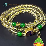 Vòng tay phong thủy Thạch Anh Vàng 6 li quấn 3 vòng mix charm vàng viên Thạch Anh Vàng bánh xe cắt g