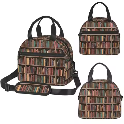 Education Library Book 2 Insulated Lunch Bag for Kids School Cooler Thermal Box Tote Portable Lunch 
