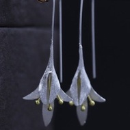 真正的 925 純銀鈴蘭花吊墜耳環女