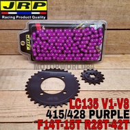 JRP SPROCKET SET YAMAHA LC135 V1 - V8 RANTAI 415 428 PURPLE CHAIN BLACK STEEL F14-15T R28T-42T LCV8 