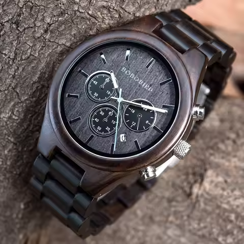 BOBO BIRD Men's Watch 3 Sub Dials Wooden Wrist Watch for Men Casual Quartz Watches Customized Dropsh