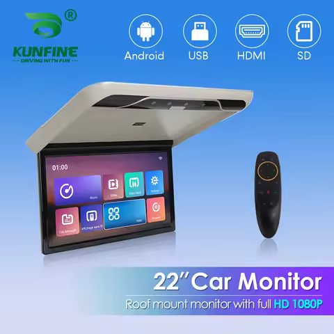 22 Inch Car Roof Monitor TV Flip Down 1080P Video Player IPS Ceiling Display Screen 16 Colors Ambien