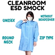 CAMCLEAN ESD Smock Cleanroom Workwear Lab Uniform Unisex Round Neck Stripe Grid Zip Type Without Hea