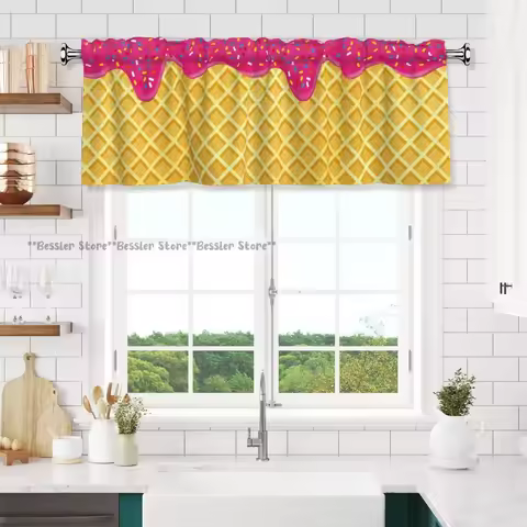 Strawberry Ice Cream Melted And Topping Blackout Kitchen Short Curtain,54 x 18in
